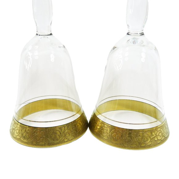 Vintage TWO (2) Tiffin? Minton? Gold Encrusted Band Clear Smooth 6.75" Glasses - Picture 7 of 15
